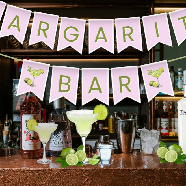 Banderines Bar de Margarita Rosa (Pink and Green Margarita Bar Cocktail Bunting
)