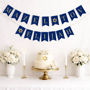 Banderines Bar Mitzvah Azul Mazel Tov Nombre Chico 6 Letras