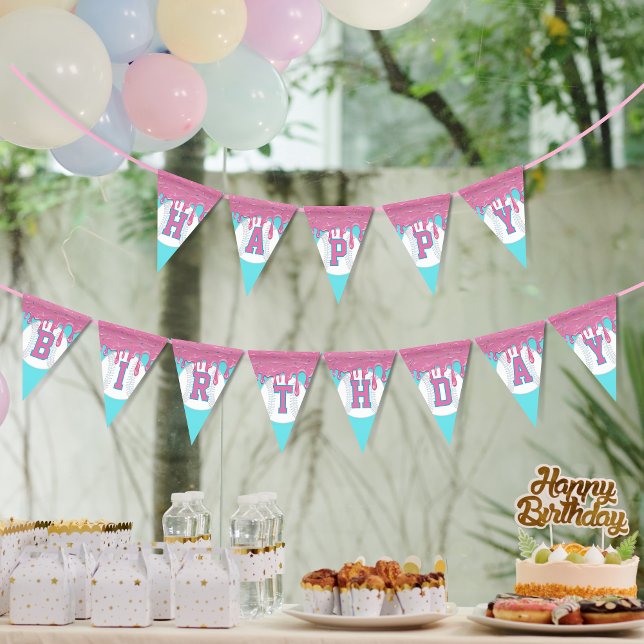 Banderines Baseball Drip Pennant Happy Birthday (Baseball drip triangle pennant bunting flags
)