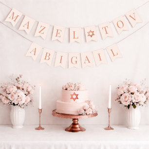 Banderines Bat Mitzvah Rosa Mazel Tov Nombre de Niña 7 Letras