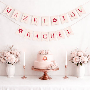 Banderines Bat Mitzvah Rosa Rojo Mazel Tov Chica Nombre 6 Let