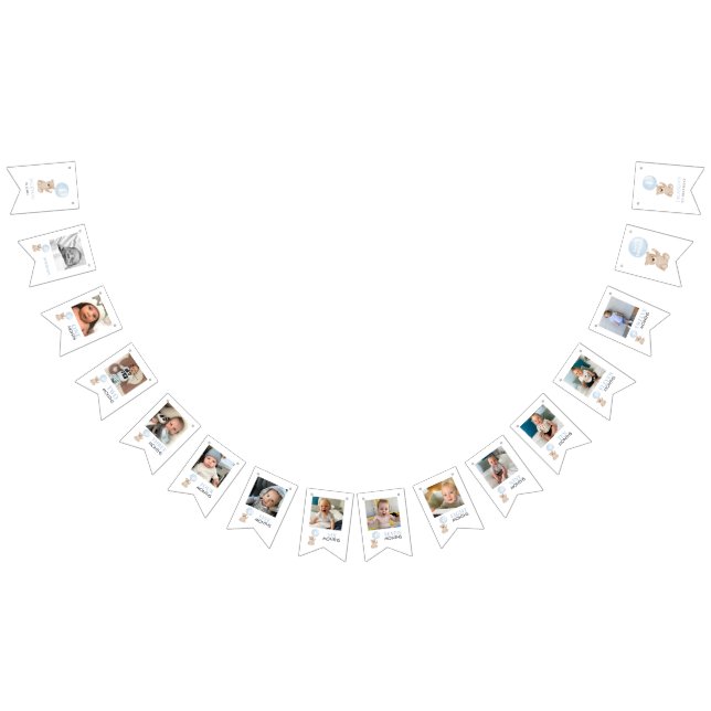 Banderines Beary 1st Birthday Blue 12 Months Milestone Photo (Todo)