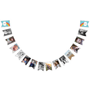 Banderines Bebé arcoiris azul foto de primer cumpleaños