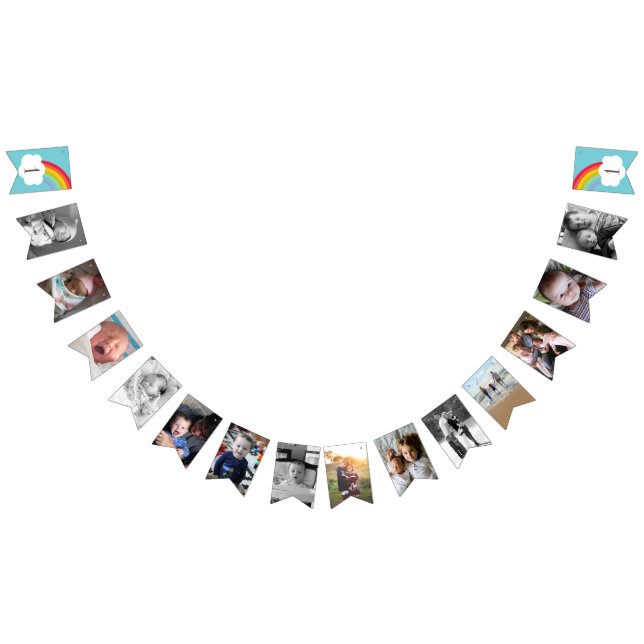 Banderines Bebé arcoiris azul foto de primer cumpleaños (Todo)