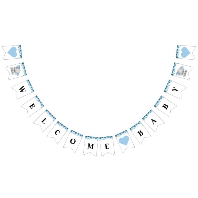 Banderines Bebé Bienvenida Elefante Azul Espolvorín de ducha (Todo)