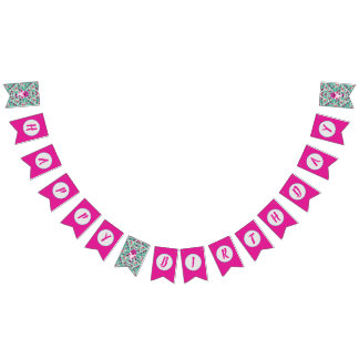 Banderines Bebé Tiburón Rosa Feliz cumpleaños Banner Gold