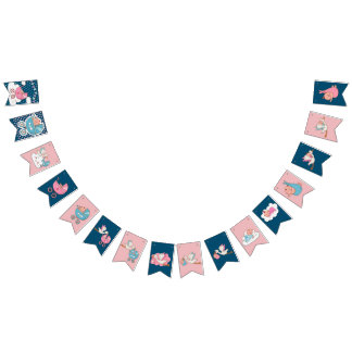 Banderines Bebés de cigüeñas Ducha de bebé rosa y azul