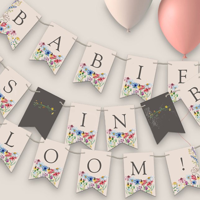 Banderines Bebés de flores silvestres en el Baby Shower Bloom (Babies in Bloom Garland from the Wildflower Charm baby shower collection by Darling & May)