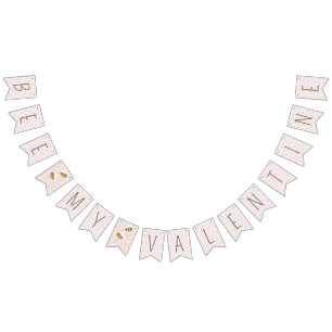 Banderines Bee My Valentine Bunner Banner Flags - Rosa