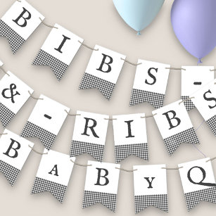 Banderines Bibs & Ribs BaByQ Editable Gray Plaid Baby Shower