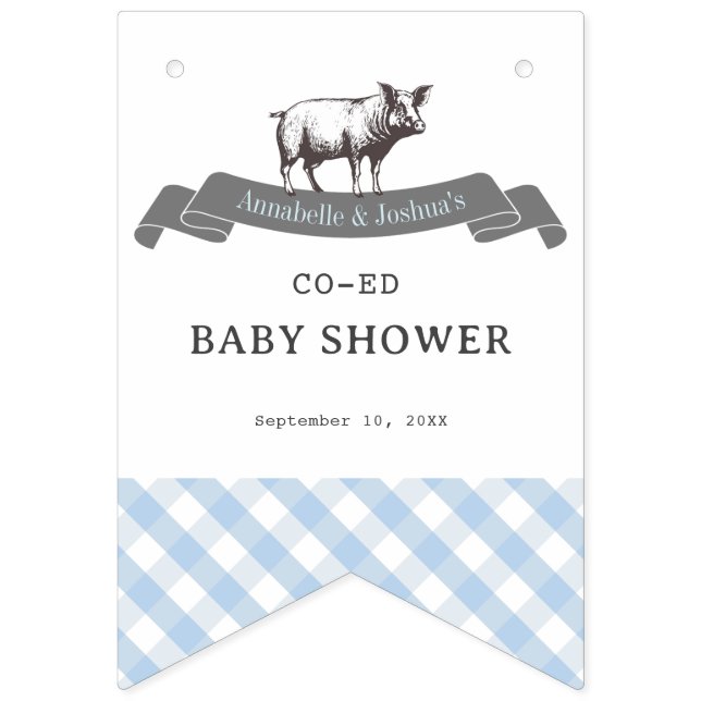 Banderines Bibs & Ribs BBQ Rustic Blue Gingham Baby Shower (Segunda bandera)
