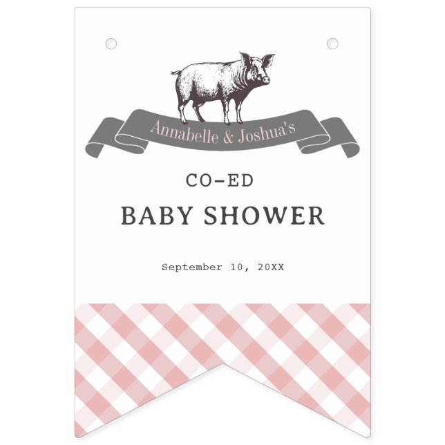 Banderines Bibs & Ribs BBQ Rustic Pink Gingham Baby Shower (Segunda bandera)