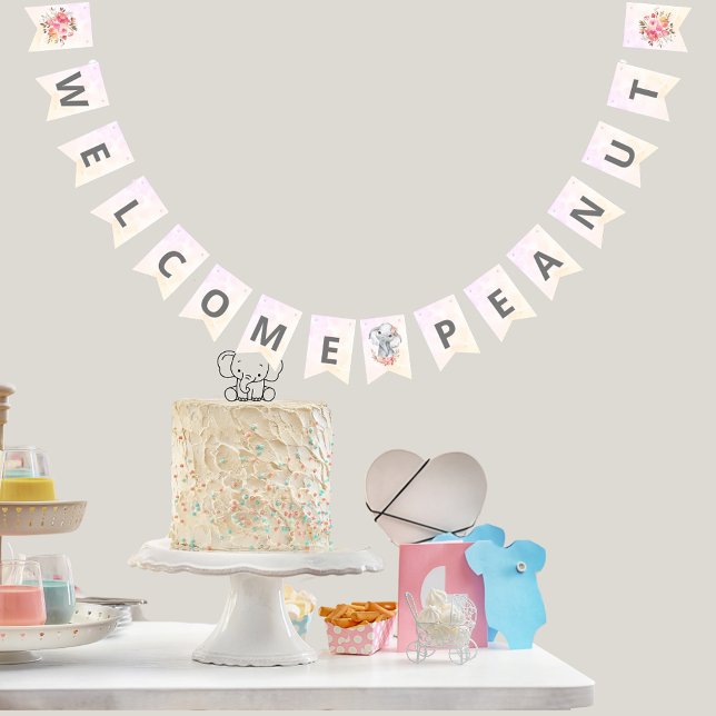 Banderines Bienvenida a Elephant Baby Shower Boho Moda Coral (Subido por el creador)