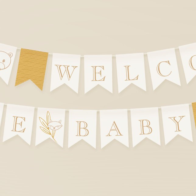 Banderines Bienvenida a las criaturas de los bosques (Fairytale woodland creatures Baby Shower Welcome Baby bunting flags.)