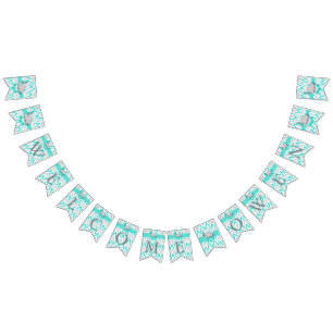 Banderines Bienvenida a un bebé con un color turquesa, gris b