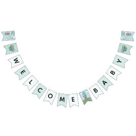 Banderines Bienvenida azul verde azulado Bear Boy Baby Shower