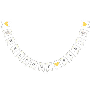 Banderines Bienvenida Bebé Amarillo Gris Elefante Ducha Sprin