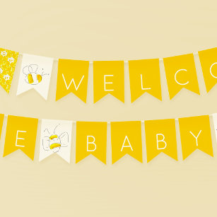Banderines Bienvenida Bebé Colores de agua amarillos Bumble A