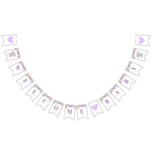 Banderines Bienvenida Bebé Morado Elefante Ducha Sprinkle
