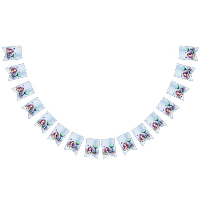 Banderines Bienvenida Fiesta de Cumpleaños Acuarela Mermaid S (Todo)