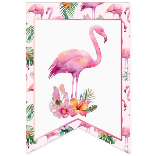 Banderines Bienvenida tropical rosa de Baby Shower Flamingo (Primera bandera)