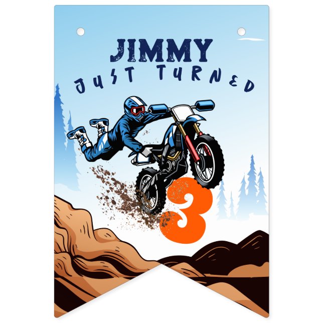 Banderines Biker Kid Dirt Stunt Bike Birday (Primera bandera)
