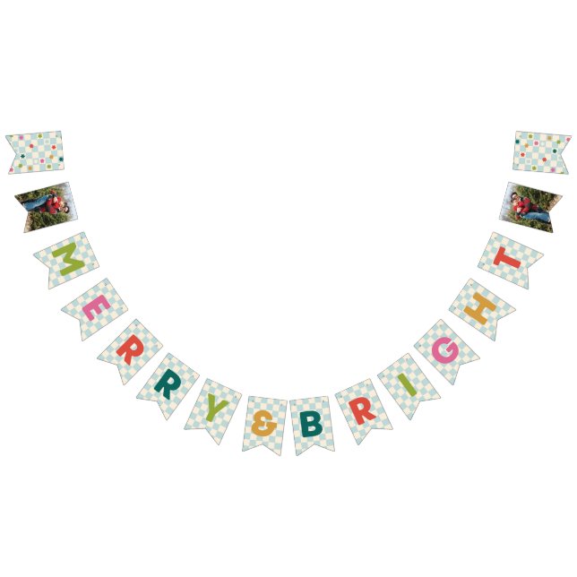 Banderines Blue Checkerboard Merry & Bright Bunting Banner (Todo)