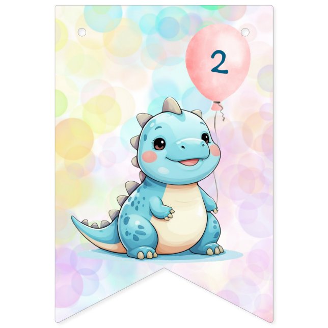 Banderines Blue Cute Rainbow Balloon dinosaurios fiesta de cu (Primera bandera)