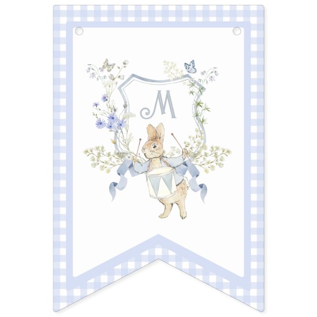 Banderines Blue Gingham Peter the Rabbit Baby Shower MUTED BL (Quinta bandera)
