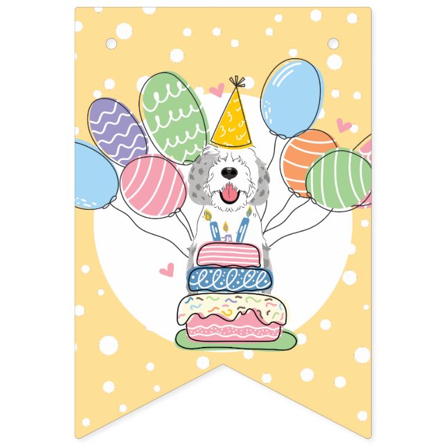 Banderines Blue Merle Sheepadoodle Dog Birday Party (Séptima bandera)
