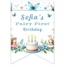 Banderines Blue Pastel Butterfly Fairy First Birday -