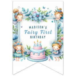 Banderines Blue Pastel Floral Fairy First Birday -