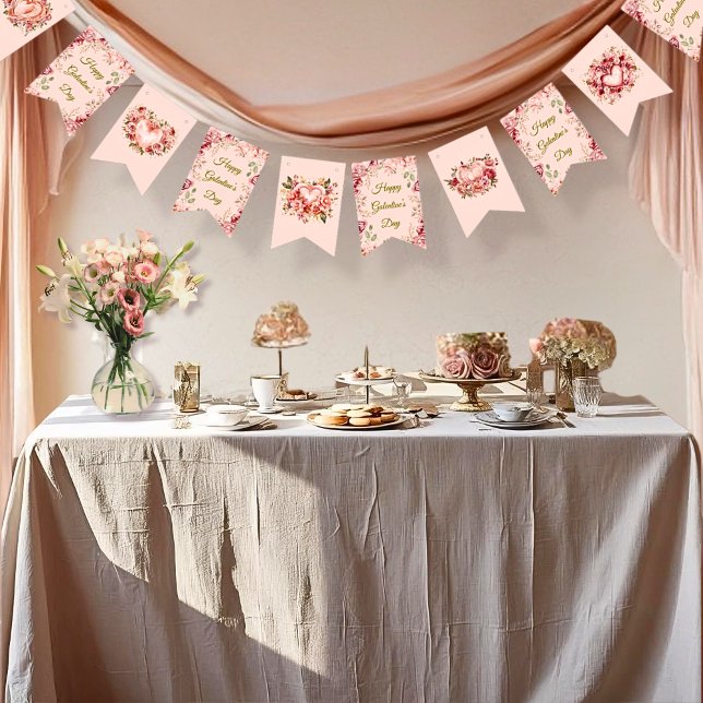 Banderines Blush Rococo Garden Galentine Party Floral Flags (Subido por el creador)