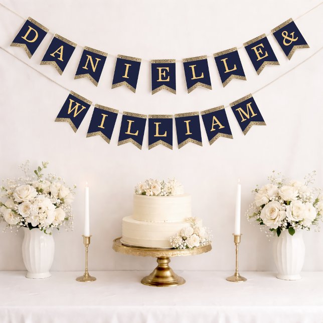 Banderines Boda Azul Marino Dorado Nombres Rosas Vintage Eleg (Subido por el creador)