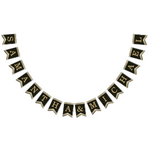 Banderines Boda Black Gold Nombres Elegante Floral de época B