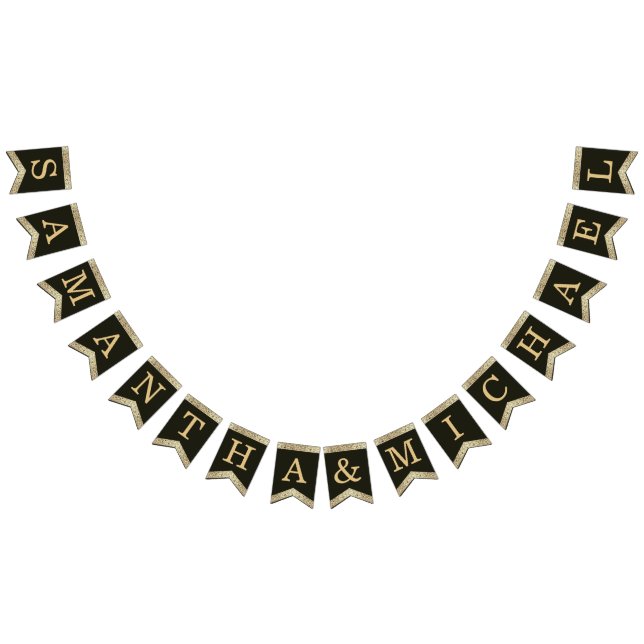 Banderines Boda Black Gold Nombres Elegante Floral de época B (Todo)