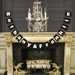 Banderines Boda de Patten Gold Patten aleatorio en blanco y n