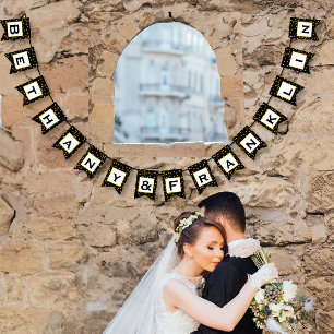 Banderines Boda de Patten Gold Patten aleatorio en blanco y n