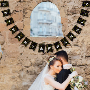 Banderines Boda de Patten Gold Patten aleatorio en blanco y n