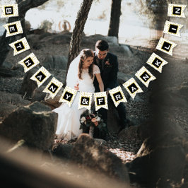 Banderines Boda de puntos de polka blanca y oro negro persona