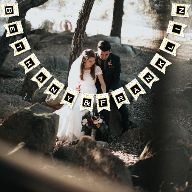 Banderines Boda de puntos de polka blanca y oro negro persona (Subido por el creador)
