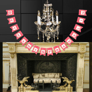 Banderines Boda de recorte de oro de Punto Blanco y Rosa pers