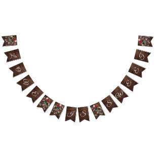 Banderines Boda de Rústica Madera Borgoña Floral