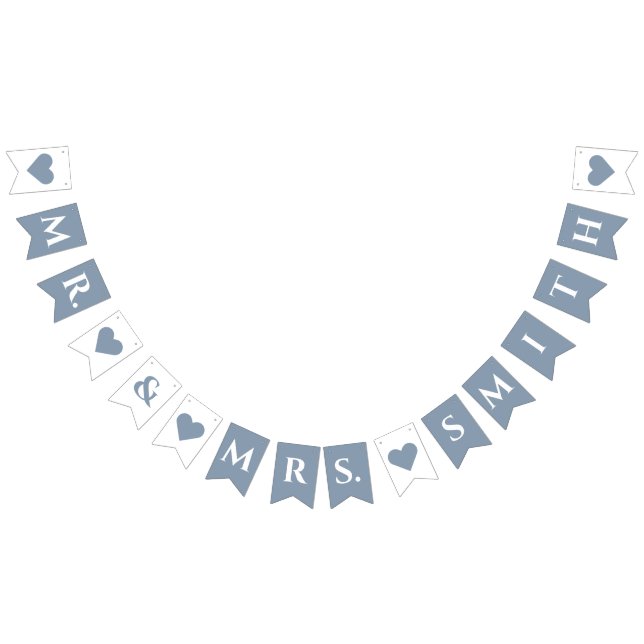 Banderines Boda Dusty Blue Hearts Sr. y Sra. Short Name (Todo)