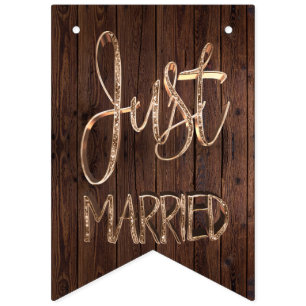 Banderines Boda elegante de la tipografía de oro de madera re