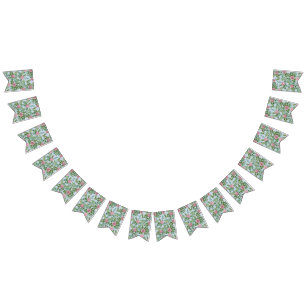 Banderines Boda floral de color azul claro y rosa pálido con 