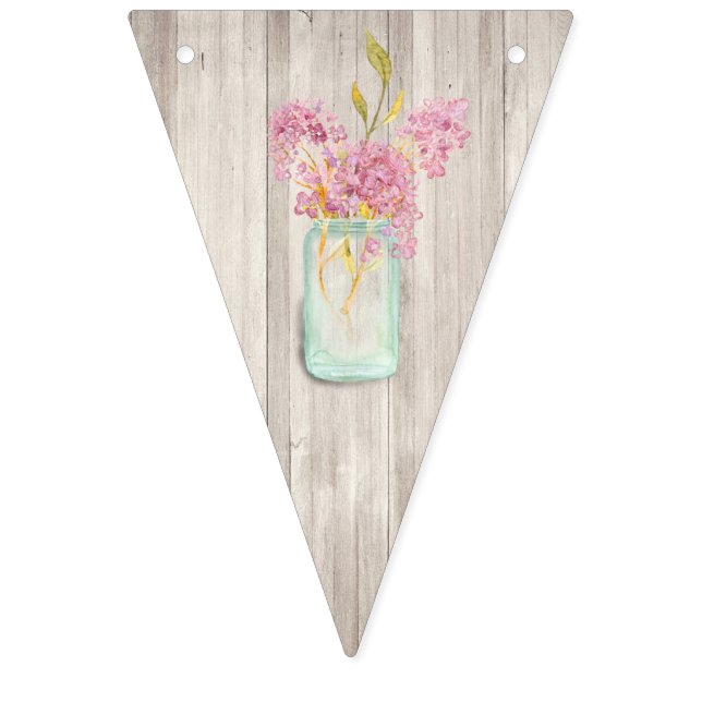 Banderines Boda floral rosada Mason Jar (Primera bandera)