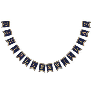 Banderines Boda Navy Blue Gold nombra Rosas de la época elega