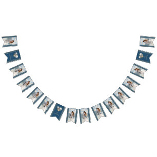 Banderines Boda personalizada de lunares dorados y azules