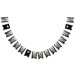Banderines Boda personalizada de lunares dorados y negros